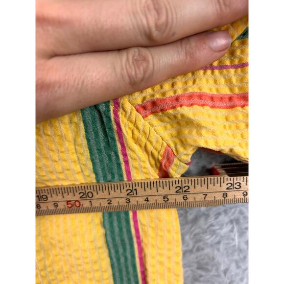 J.Crew Organic Cotton Seersucker Stripe Short Sleeve Shirt Yellow XL Classic - Picture 6 of 7
